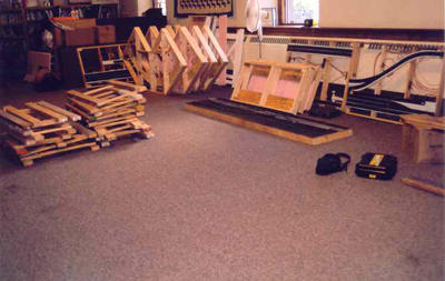Sections of the layout stacked on the floor.